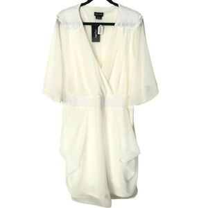 City Chic Dress Size L / 20‎ Sequin Wrap Ivory Pullon V-neck Formal Chiffon